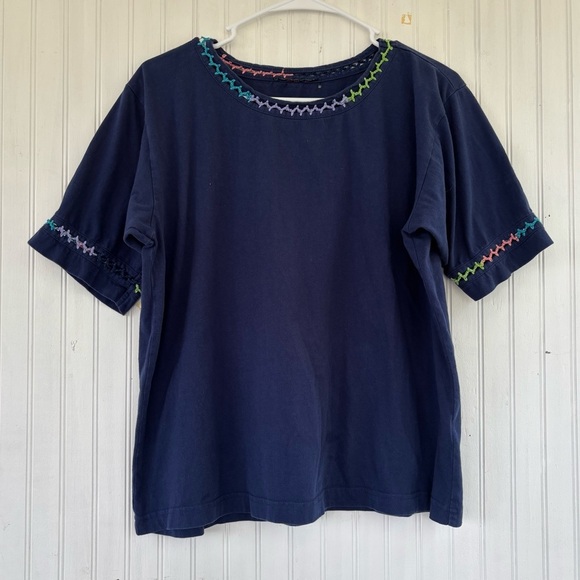 Johnny Was  Women’s Navy Blue CROCHET CREW NECK TEE Short Sleeve Size Medium* - Picture 3 of 9